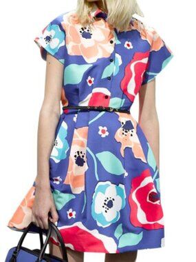 Kate Spade Dive Right Poppy Floral Structured Shirtdress size 14